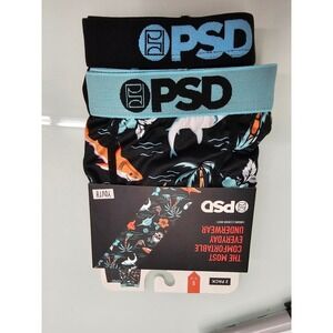 PSD Youth Boxer Briefs 2 Pack Shark Tropical Print Black Blue Size Small